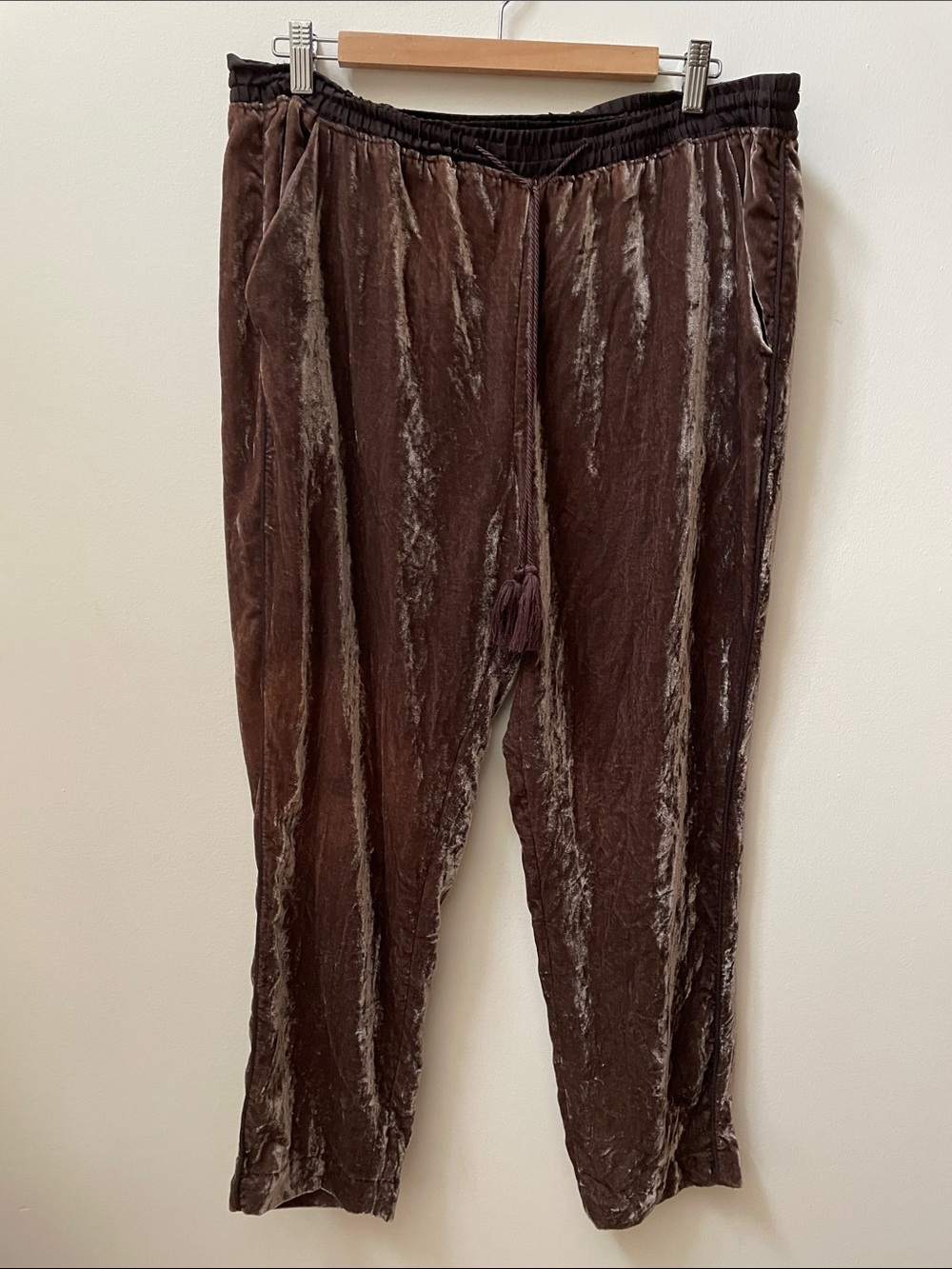 Anthropologie Velvet Drawstring Lounge Pants in Brown